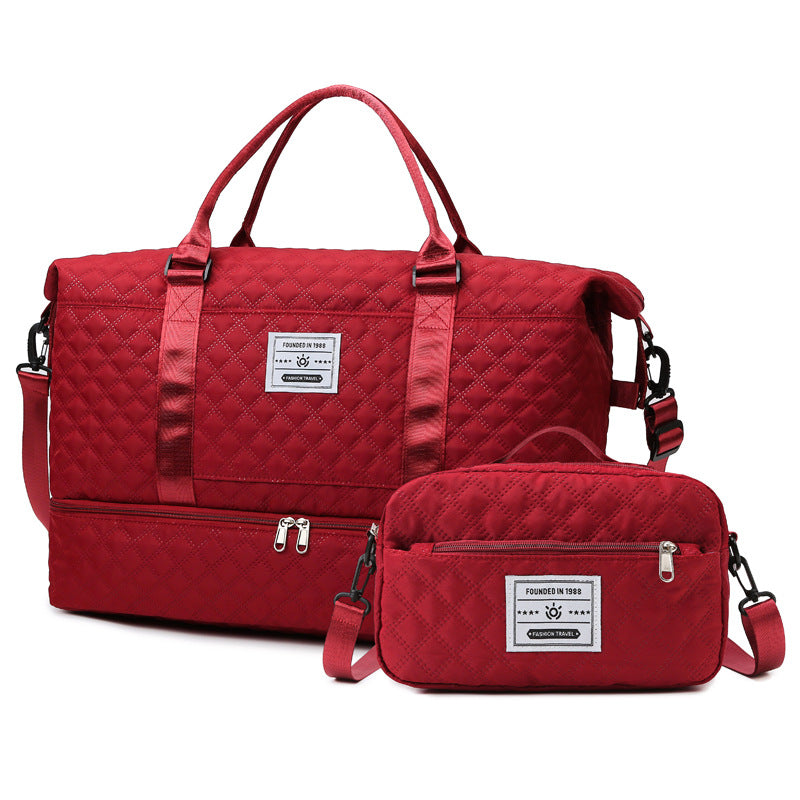 Checkered Dry-Wet Separation Sports Tote Bag Yoga Fitness Bag Large Capacity Shoe Compartment Travel Bag