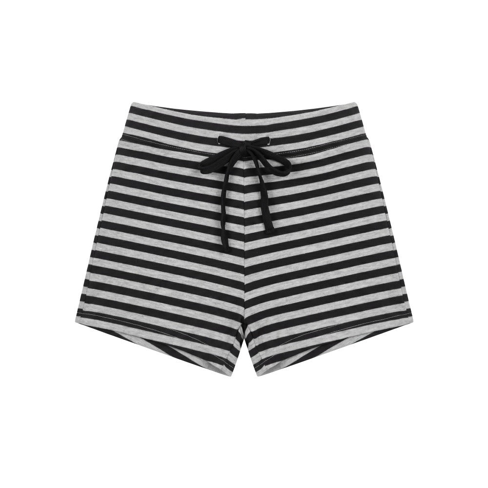 Straight Leg Yoga Casual Pants Women Sporty Chic Slimming Stripe Drawstring Shorts