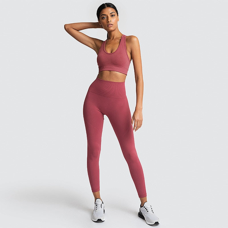Women's Seamless Yoga Suit Sportswear Fitness Sport For Women Gym Running Set 2 Piece Costume For Yoga Sports Bras+Leggings Sets