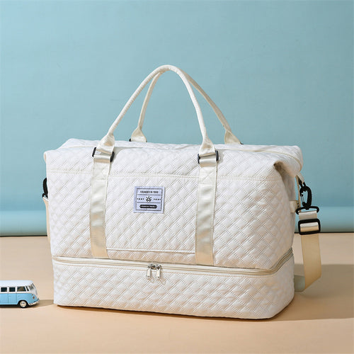 Checkered Dry-Wet Separation Sports Tote Bag Yoga Fitness Bag Large Capacity Shoe Compartment Travel Bag
