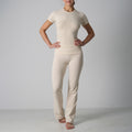 Classic Cotton Jersey Set -Casual Yoga Flare Pants with Short Sleeve