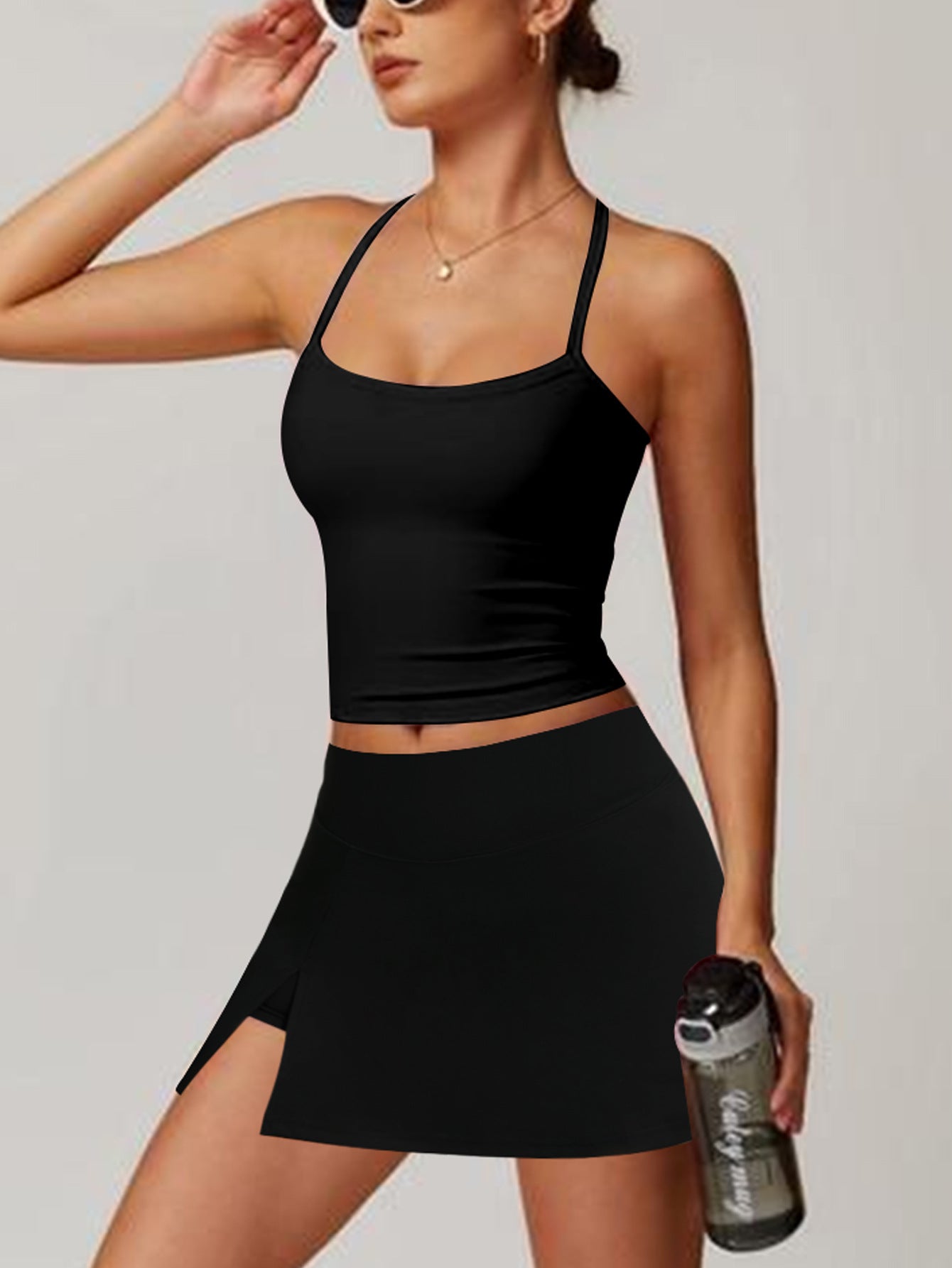 Sports Yoga Fitness Women's Split Tennis Skirt Set