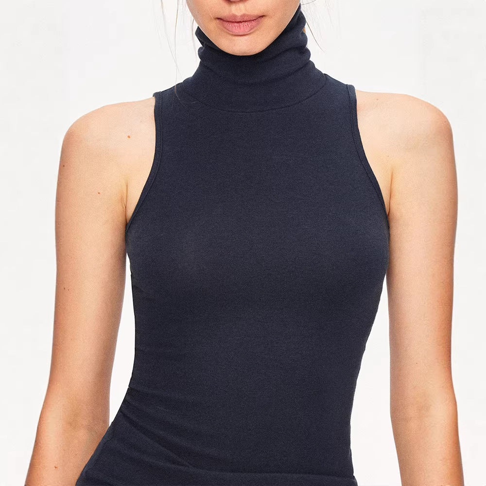 Wool-Like Feel High Neck Sleeveless Vest Top for Women, Casual Fitness Yoga Slim Fit Style