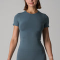 Women's Elastic Round Neck Sports Yoga Running Short Sleeve Tops