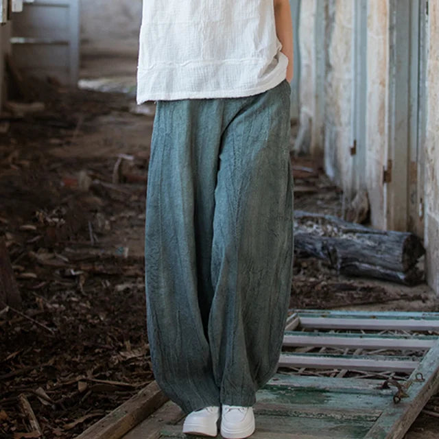 Elegant Women's Cotton Linen Baggy Cargo Pants Vintage Elastic Waist Yoga Trousers Loose Casual Long Wide Leg Oversize Clothes