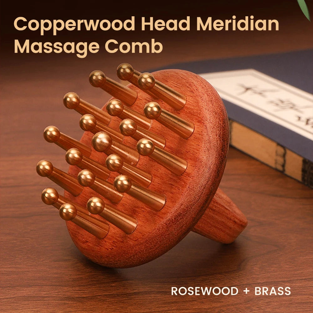 Copper Wood Head Meridian Massage Comb Gua Sha Massage Tool Body Wood Therapy Scalp Massage