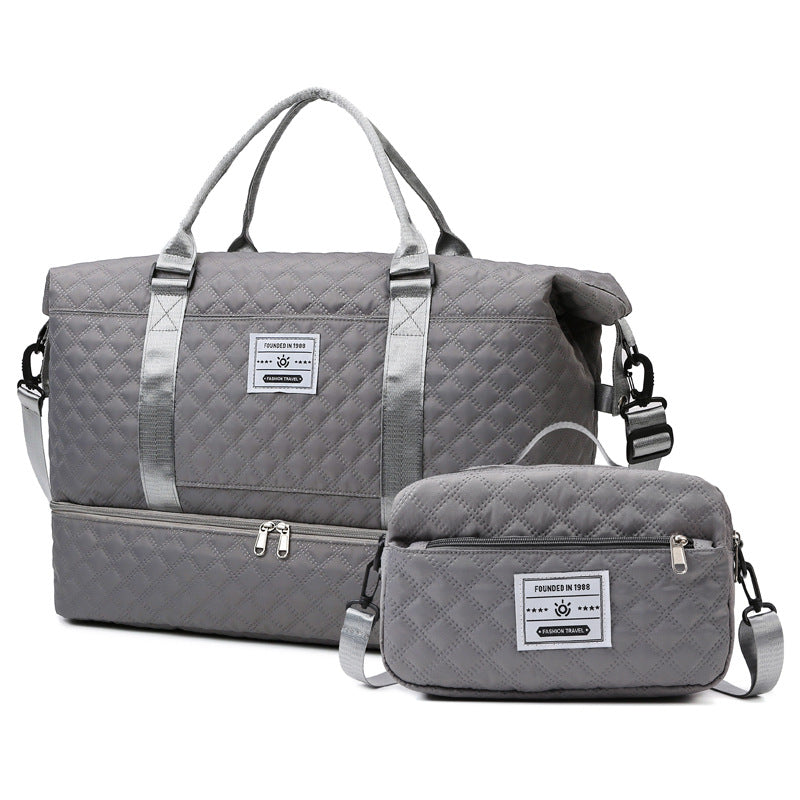 Checkered Dry-Wet Separation Sports Tote Bag Yoga Fitness Bag Large Capacity Shoe Compartment Travel Bag