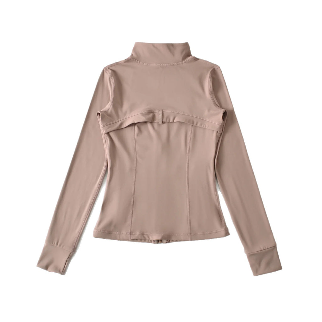 Stand Collar Pink Regular Shoulder Fitted Yoga Jacket for Women Slimming Sport Sun Protection Cycling Jacket