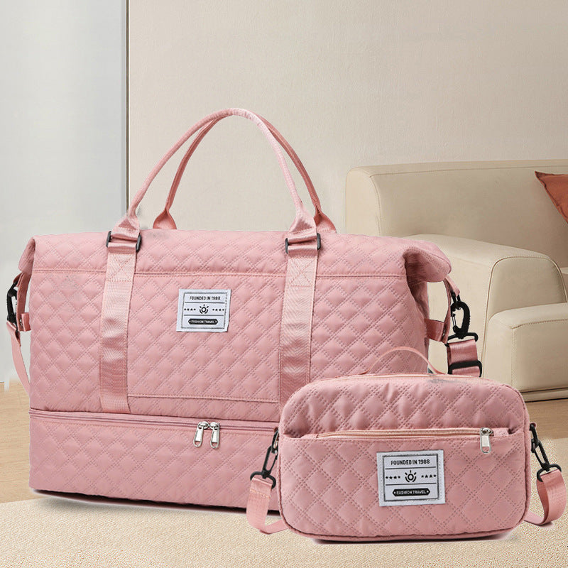 Checkered Dry-Wet Separation Sports Tote Bag Yoga Fitness Bag Large Capacity Shoe Compartment Travel Bag