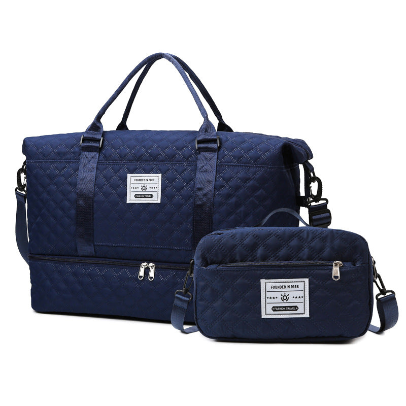 Checkered Dry-Wet Separation Sports Tote Bag Yoga Fitness Bag Large Capacity Shoe Compartment Travel Bag