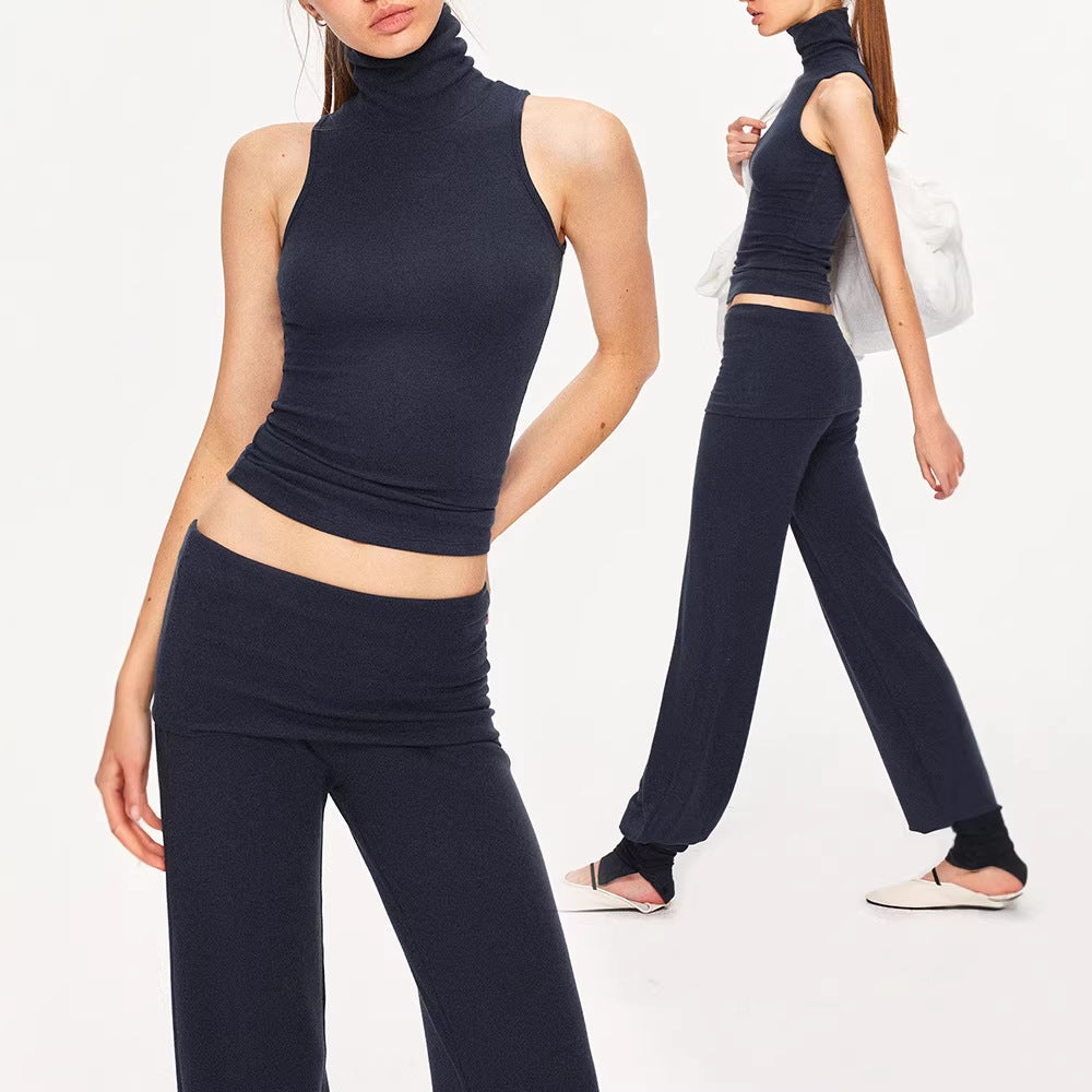 Wool-Like Feel High Neck Sleeveless Vest Top for Women, Casual Fitness Yoga Slim Fit Style