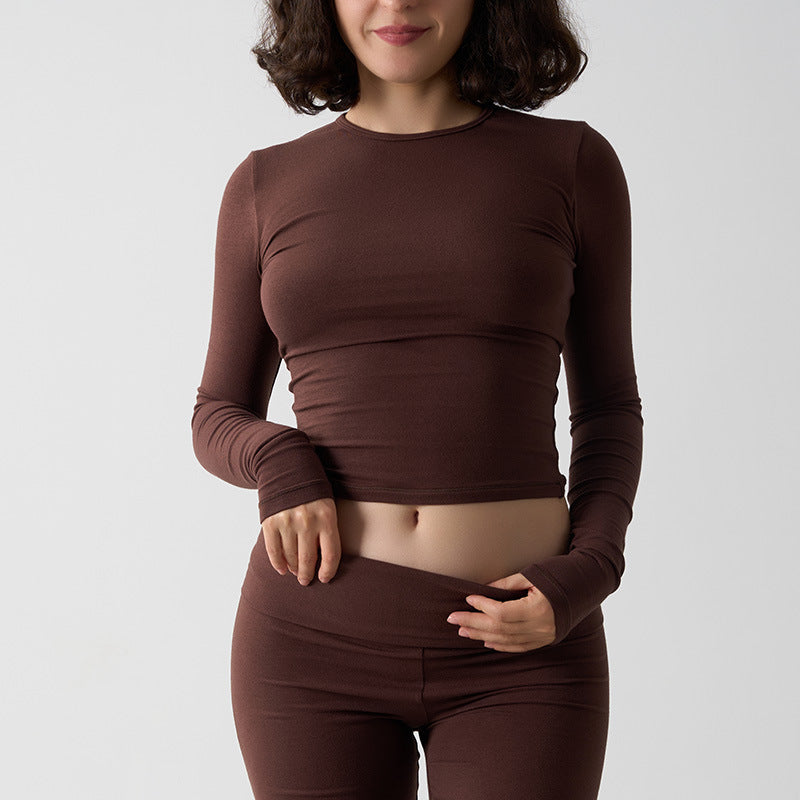 Cotton Jersey Long Sleeve T-Shirt for Home Wear and Yoga