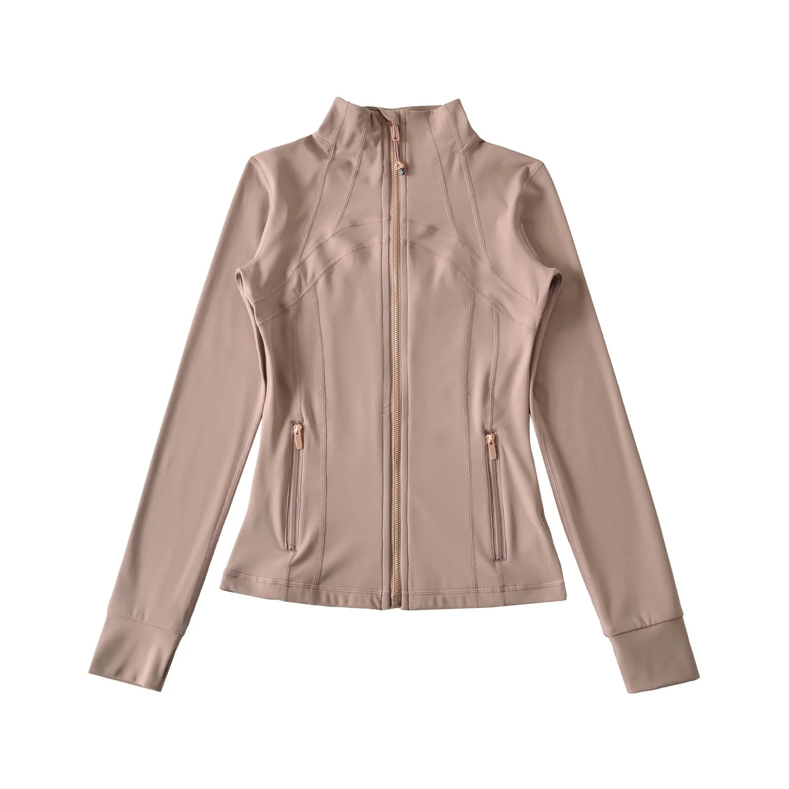 Stand Collar Pink Regular Shoulder Fitted Yoga Jacket for Women Slimming Sport Sun Protection Cycling Jacket