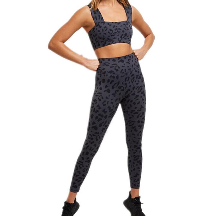 High Waist Women Seamless Yoga Pants Leopard   fitness jogging suit 2 pieces