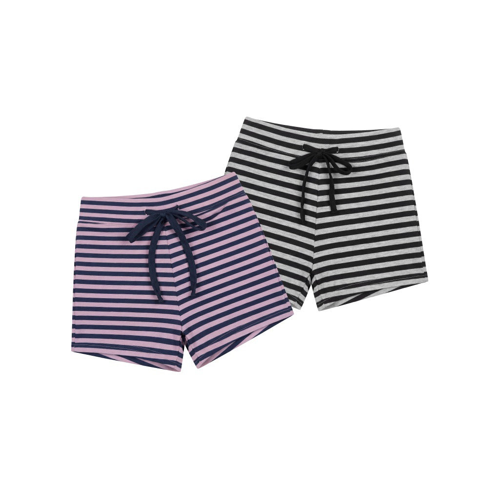 Straight Leg Yoga Casual Pants Women Sporty Chic Slimming Stripe Drawstring Shorts